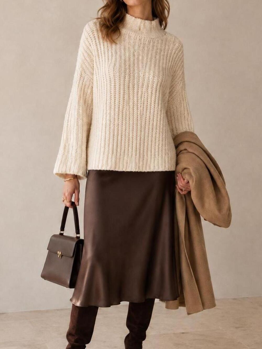 ana a new approach Cream Mock Neck Textured Pullover Sweater